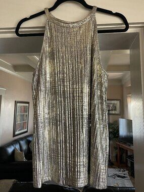 'Shine On' Metallic High Neck Tank - S